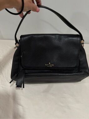 kate spade black pebbled leather shoulder bag with tassel